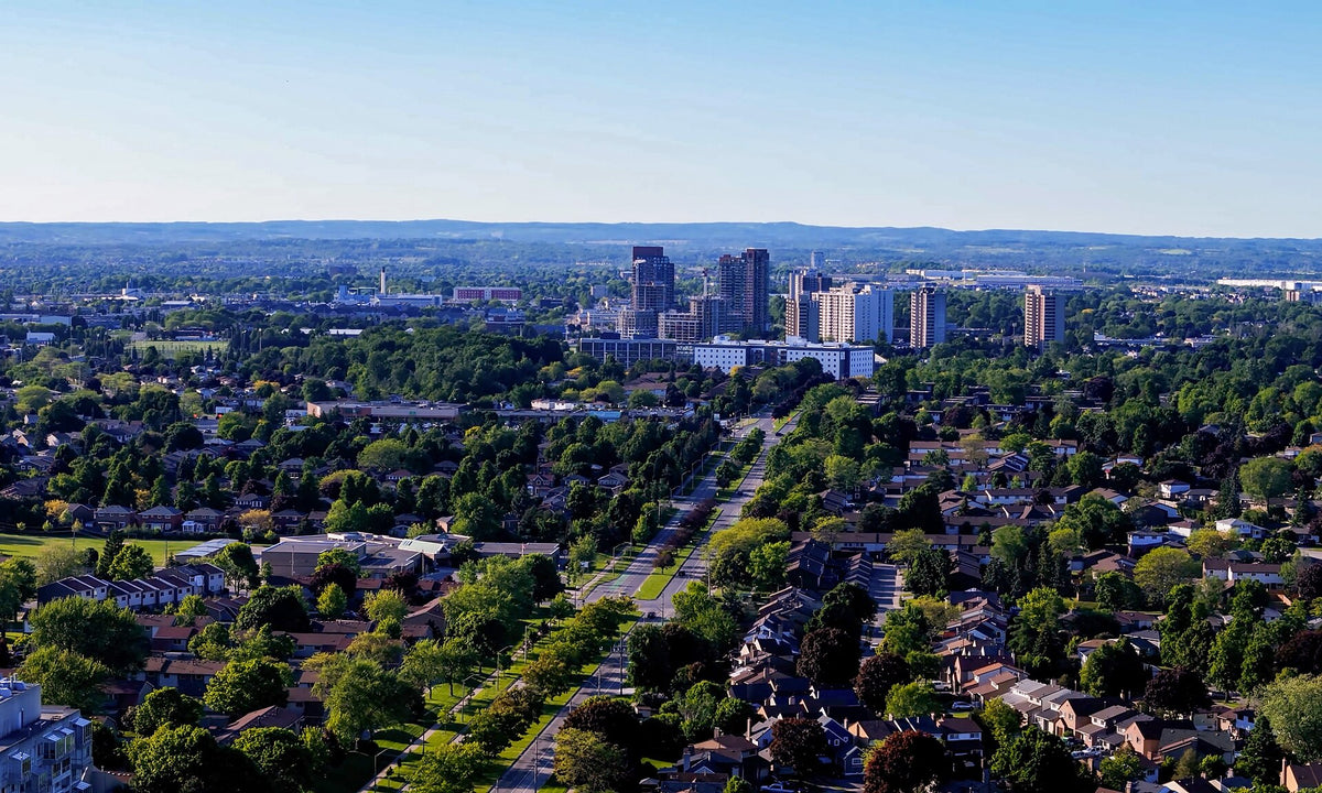 Aerial view of homes across Ajax, Ontario